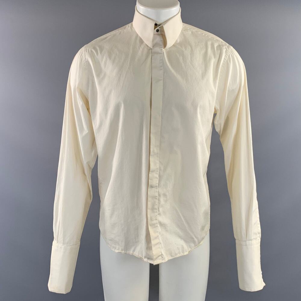MUGLER Size M White Cotton Button Up Long Sleeve Shirt